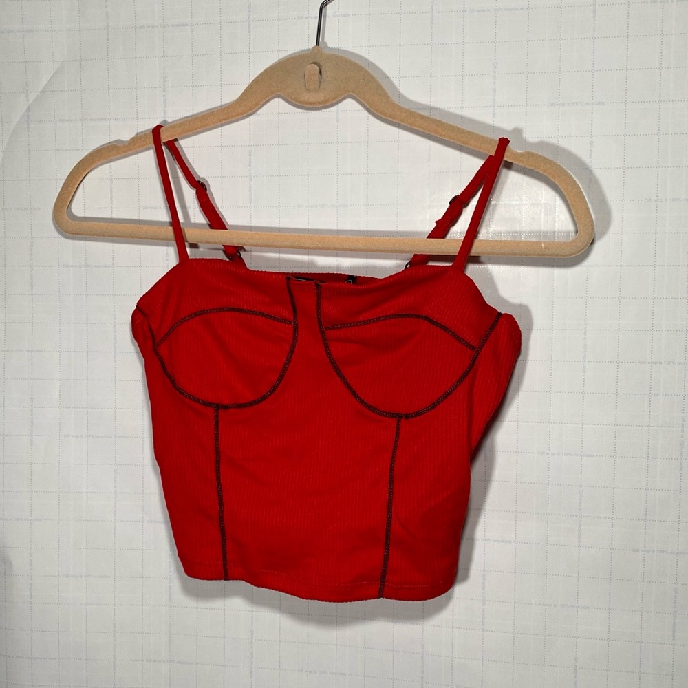 red bustier cropped cami tank top